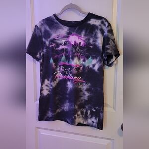 Mustang Tie-Dye Graphic T-Shirt in Black & Purple Size M 38-40